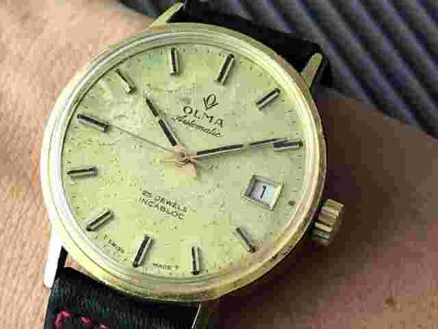 FREE SHIPPING! VINTAGE SWISS OLMA 25J AS.1902 AUTOMATIC MENS WATCH 34MM