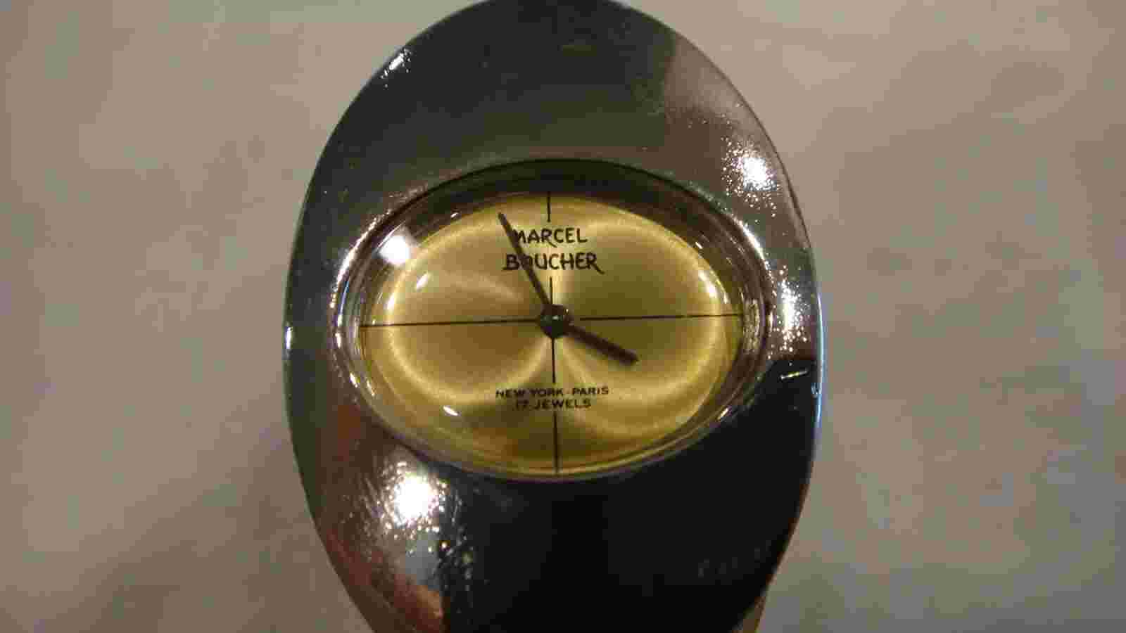 Vintage Estate Ladies Marcel Boucher Hinged Cuff Bracelet Watch Gold Tone NICE