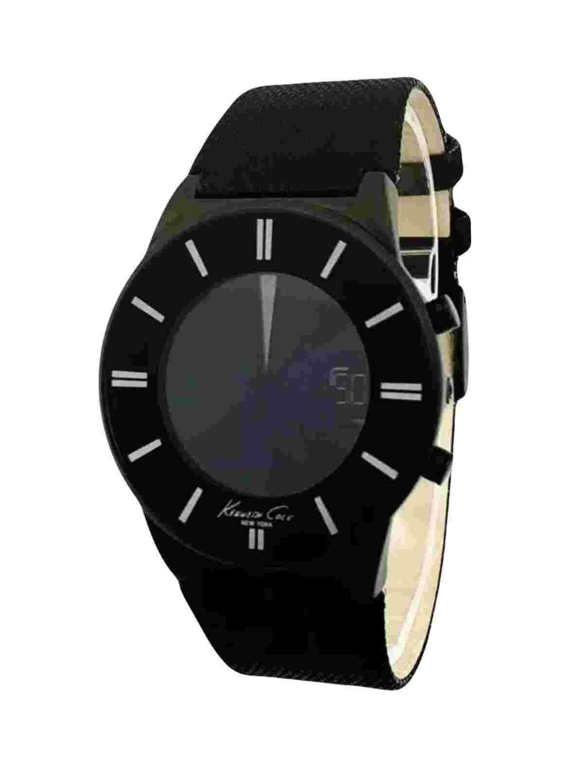 Kenneth Cole Men's Digital KC1687  Black Mesh Texture Nylon + Leather StrapWatch