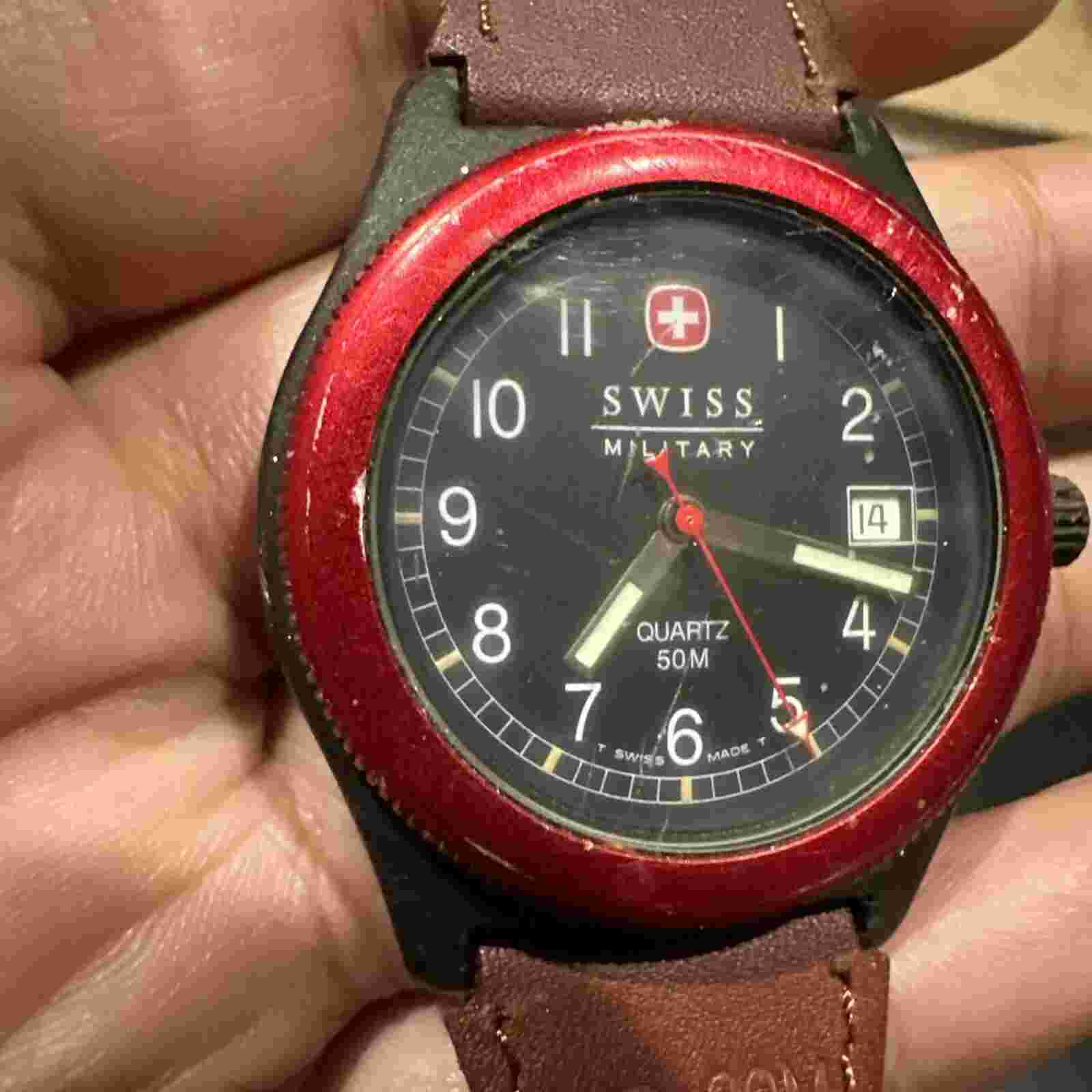 Running Swiss Military Swiss Army SMT/SAK Diver Men Red Bezel Watch New Battery!