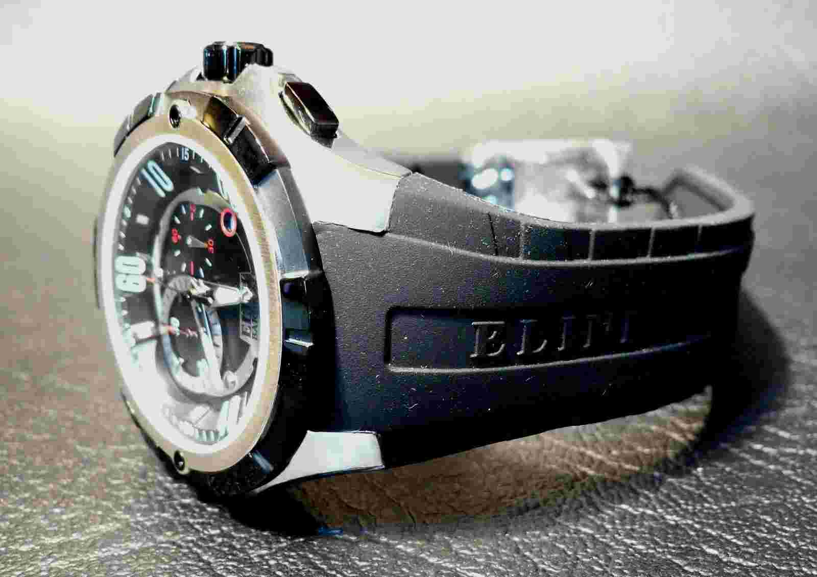 Elini Barokas 'Trespasser' Men's 48mm Black & Silver Swiss ISA Chronograph Watch