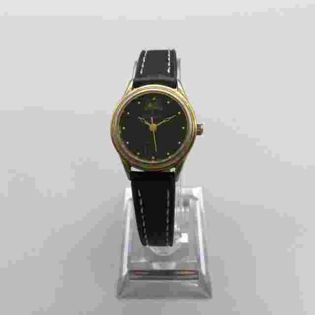Vtg Peugeot Moon Phase Watch Women 24mm Gold Tone Black Dial Leather New Battery