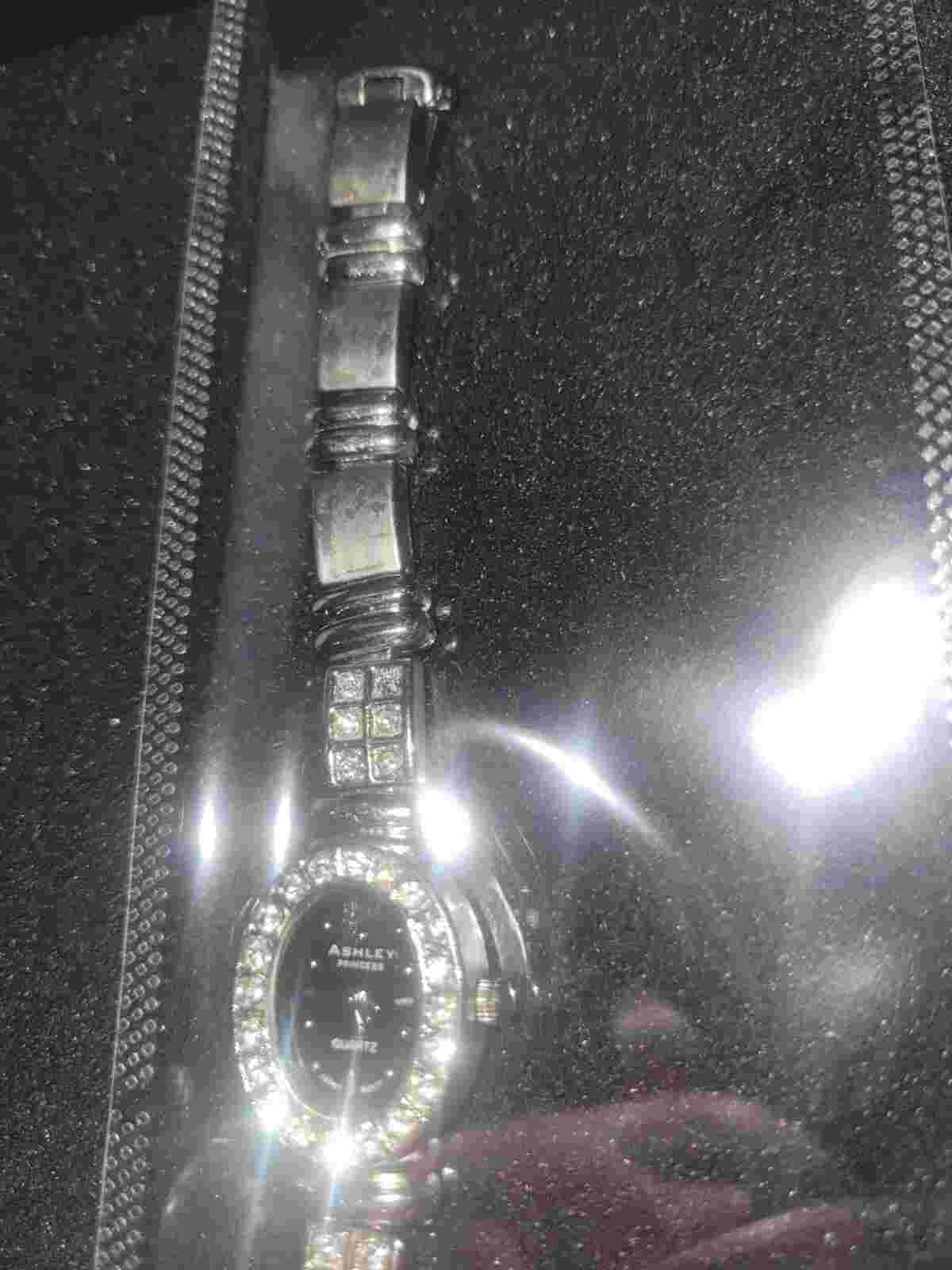 Ashley Princess Ladies Wristwatch Black Face Stainless Steel Band New Battery