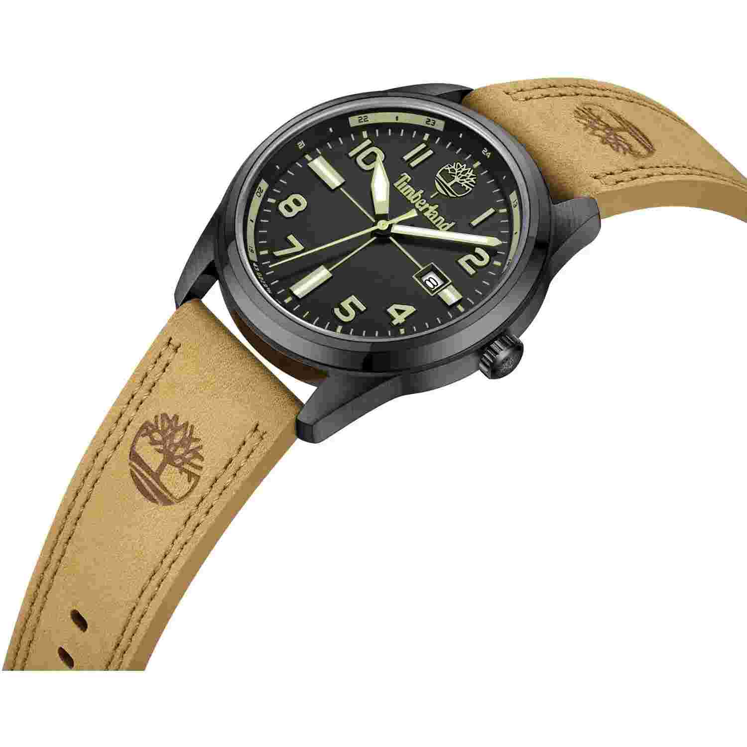 Timberland Men's Watch Northbridge Case Steel PVD Black 45 MM Skin Marron