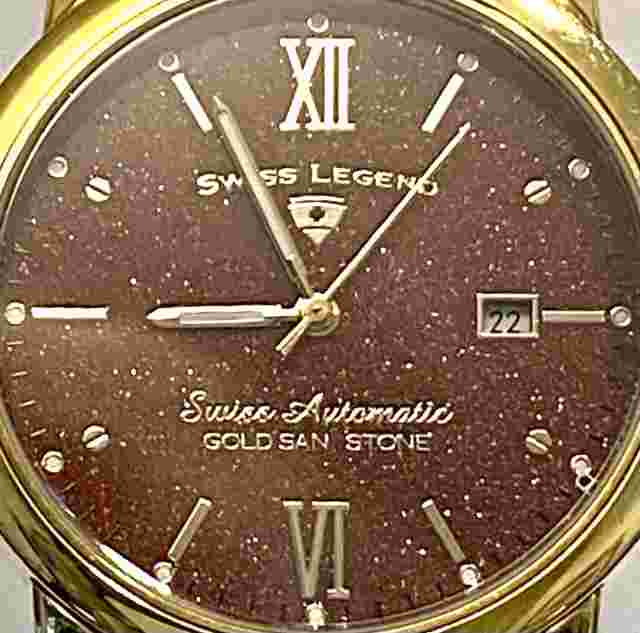 42mm Auto Swiss Made SANDSTONE Dial Brown Strap | Goldtn SWISS LEGEND Mens Watch