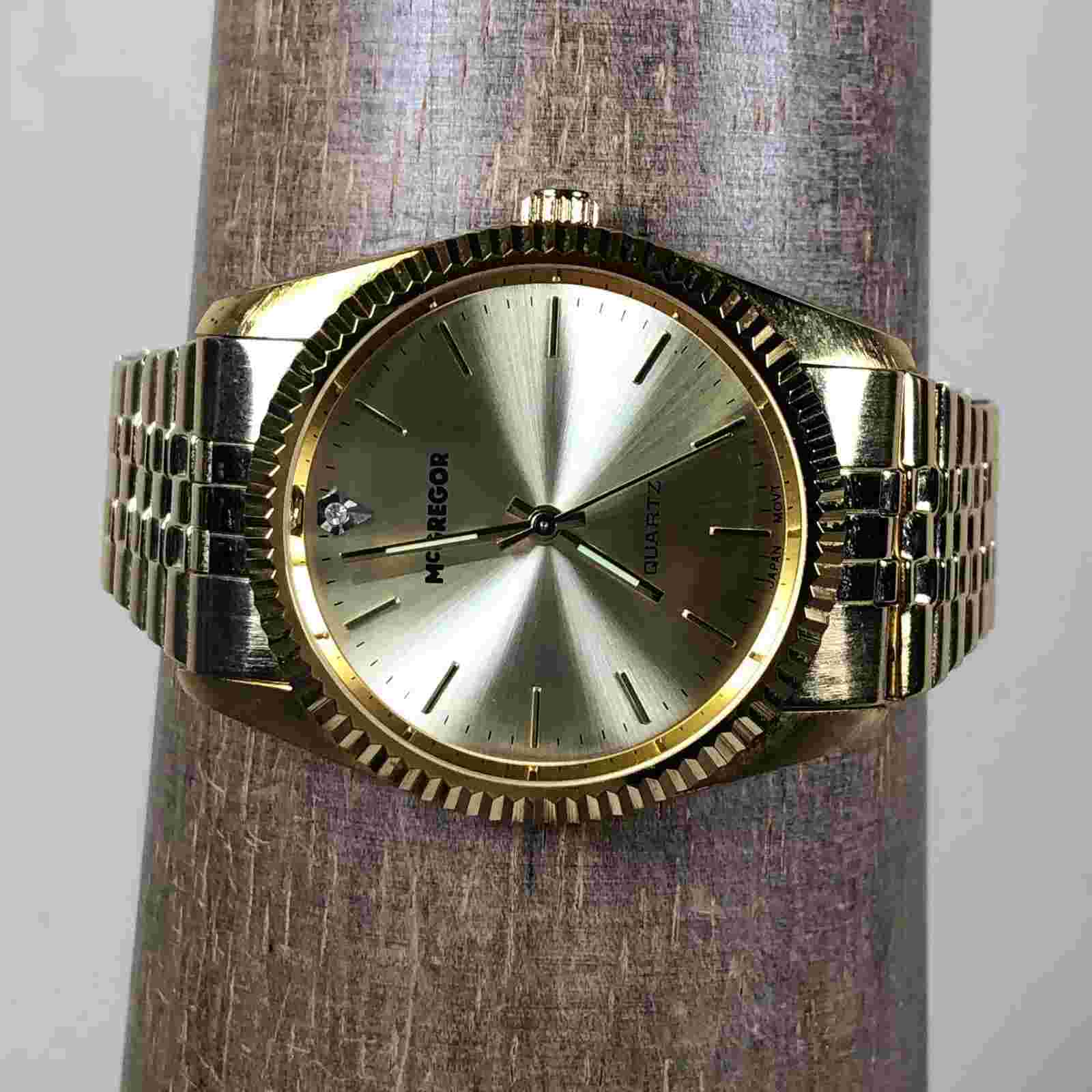 McGregor Mens LMG161 Classic Sunburst Gold Tone 35mm Quartz Analog Watch 6 3/4"