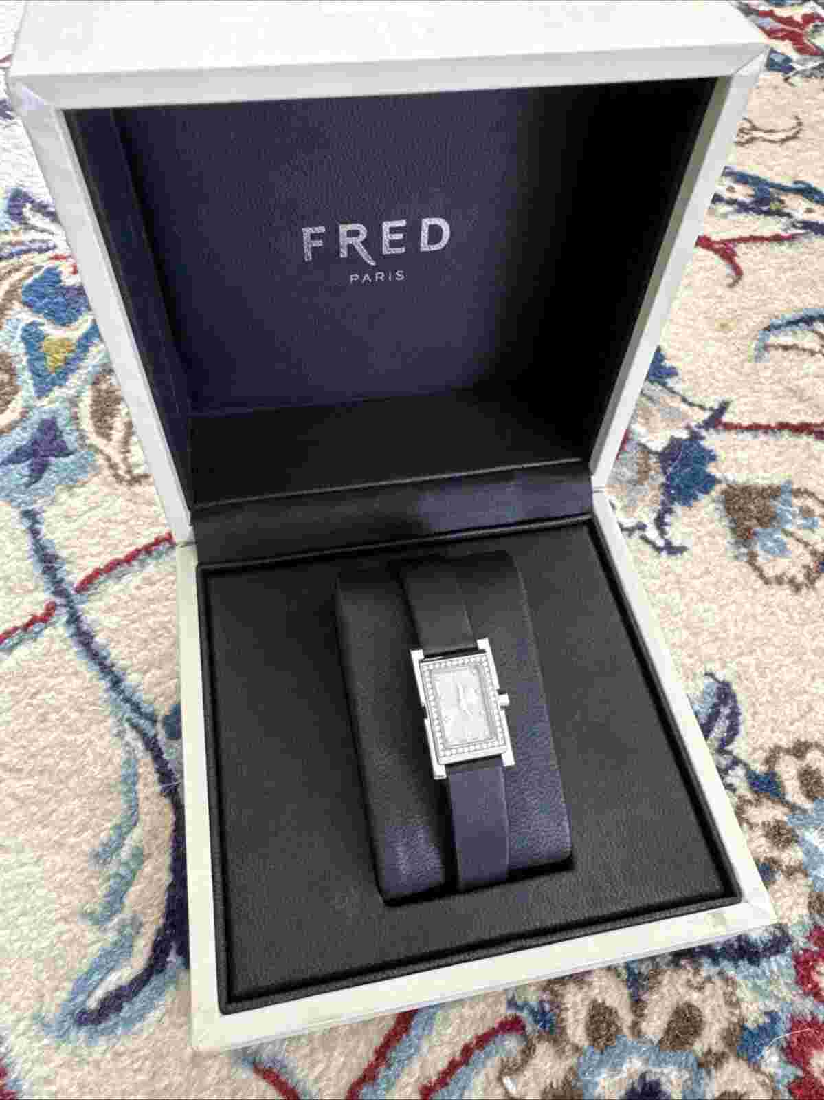 FRED Paris Steel Watch, Baby 36 Full Pavée – Diamond-Set Rectangular Bezel