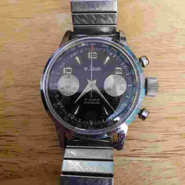 Vintage LeJour Watch -17 Jewel Incabloc - Valjoux 7733 Movement - Reverse Panda