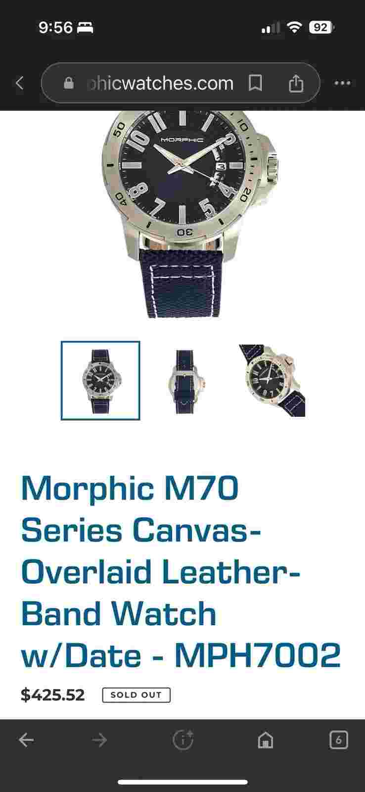Morphic M70 Series Canvas-Overlaid Leather-Band Watch w/Date - MPH7002
