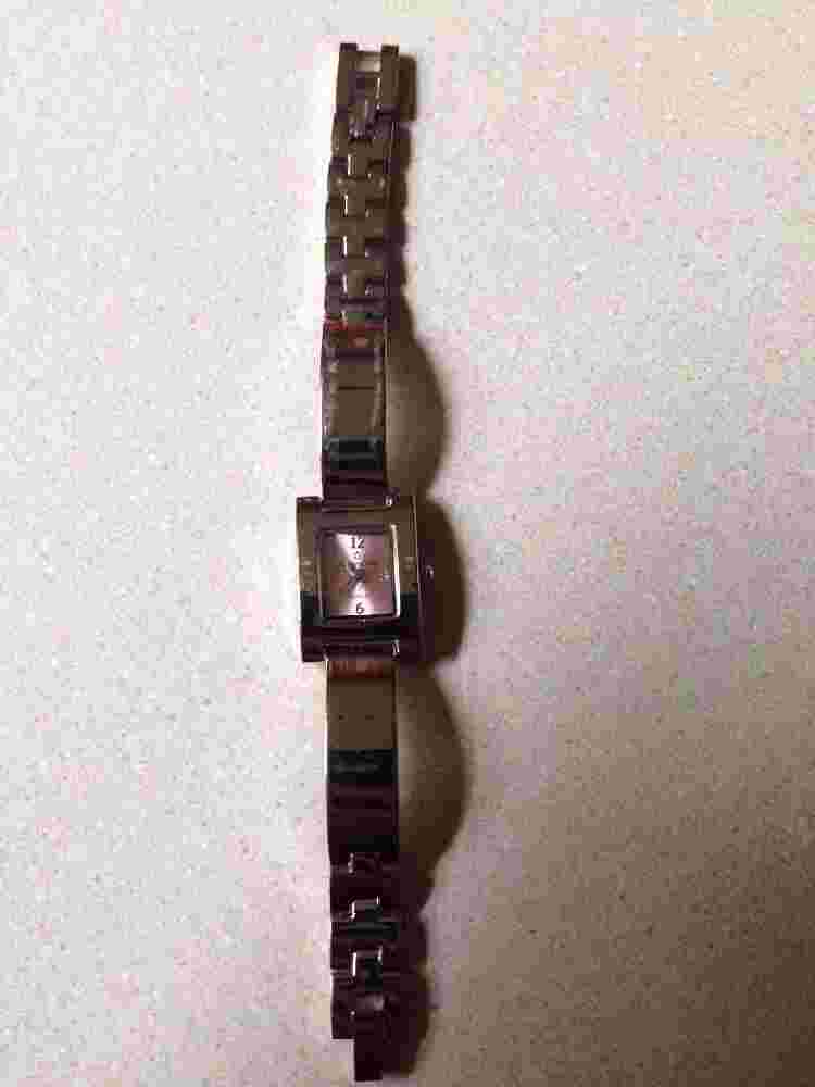 Liz Claiborne White Gold Color CHAIN CUFF BRACELET BANGLE LADY WATCH Pink Face