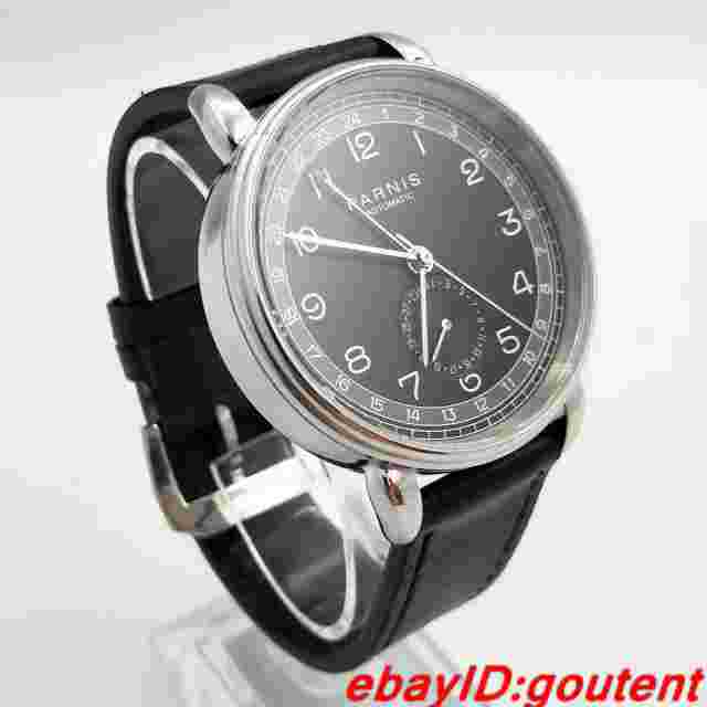 New 42mm PARNIS black dial silver Polished case date GMT Automatic mens watch