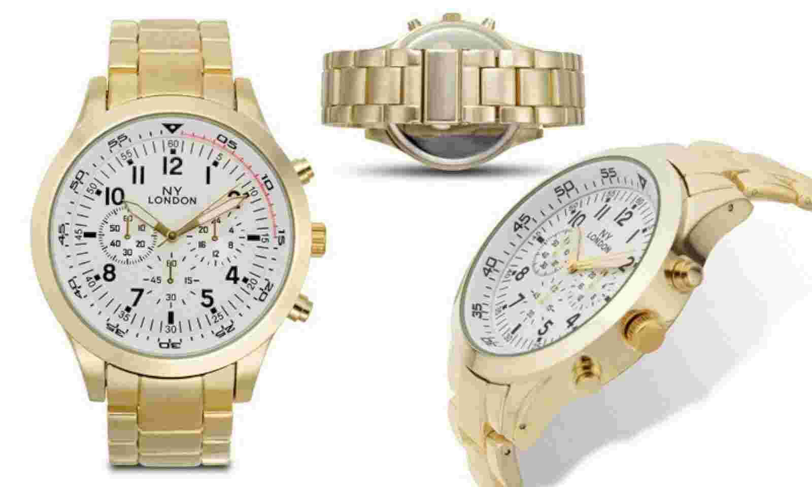 NEW NY London 9449-GDWT Mens Rembrandt Collection White Dial Gold IP Metal Watch