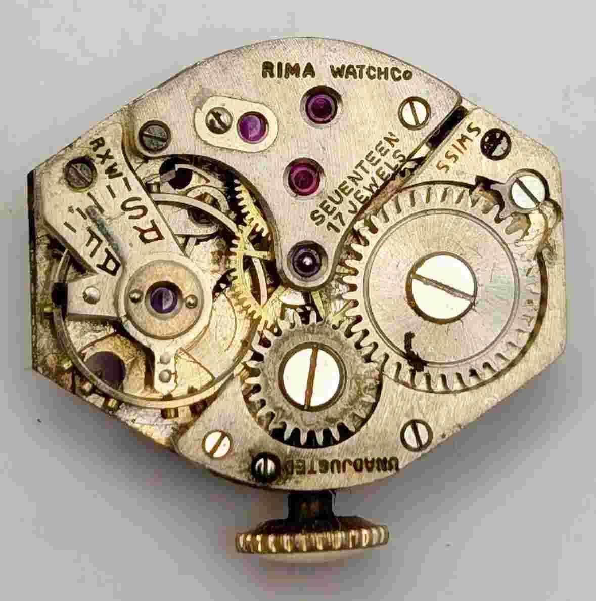 Vintage Rima Watch Co. Wristwatch Movement PARTS/REPAIR 17j Swiss RXW
