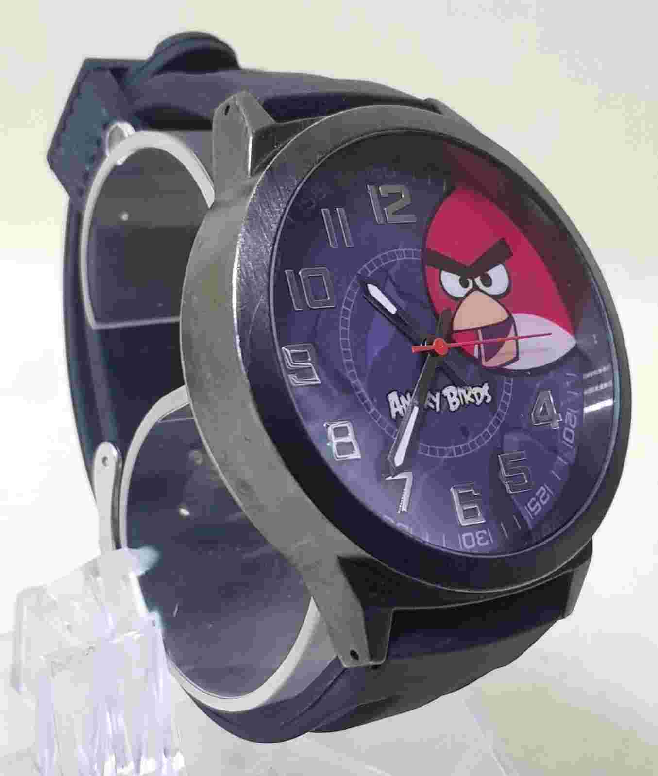 Angry Birds Wrist Watch by Rovio Black Rubber Band...NEW BATTERY