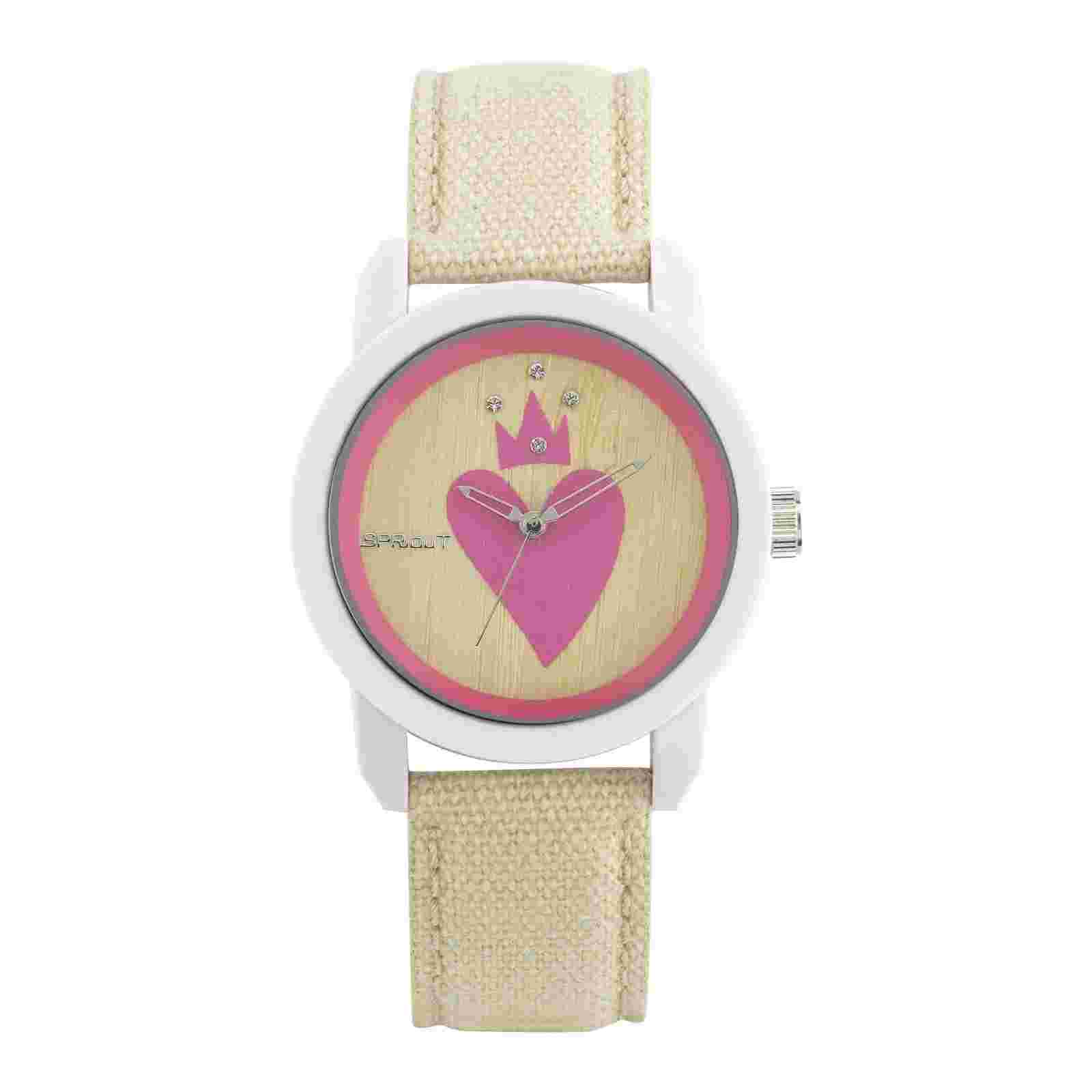 SPROUT TAN CROWNED PINK HEART GRAPHIC,CRYSTAL ACCENT BAMBOO DIAL  ST/8002TNTN