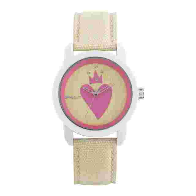 SPROUT TAN CROWNED PINK HEART GRAPHIC,CRYSTAL ACCENT BAMBOO DIAL  ST/8002TNTN