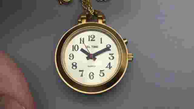 Vtg Tel Time Talking Watch Pendant Necklace Women 34mm Gold Tone New Battery 26"