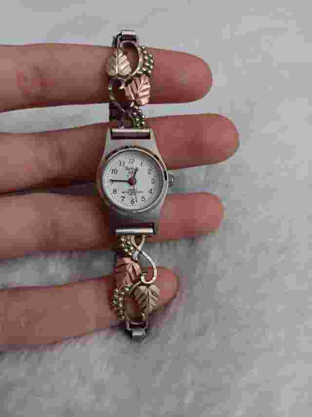 Black Hills Gold Diamond Quartz Watch CCO Sterling 12k Gold Band Womens Vintage