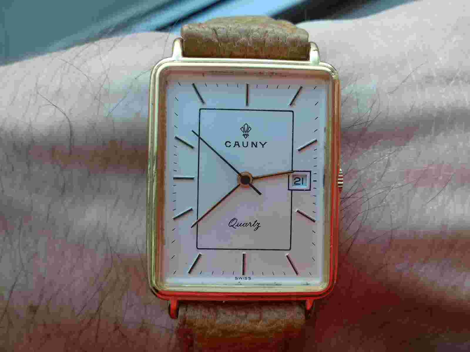 Cauny Premium Calendar 3502 Rectangolo Vintage Collection Nos Montre Swiss Watch