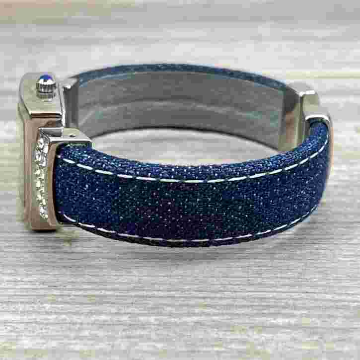 Joan Rivers Classics Blue Denim Bangle Cuff Rhinestone Wrist Watch New Battery