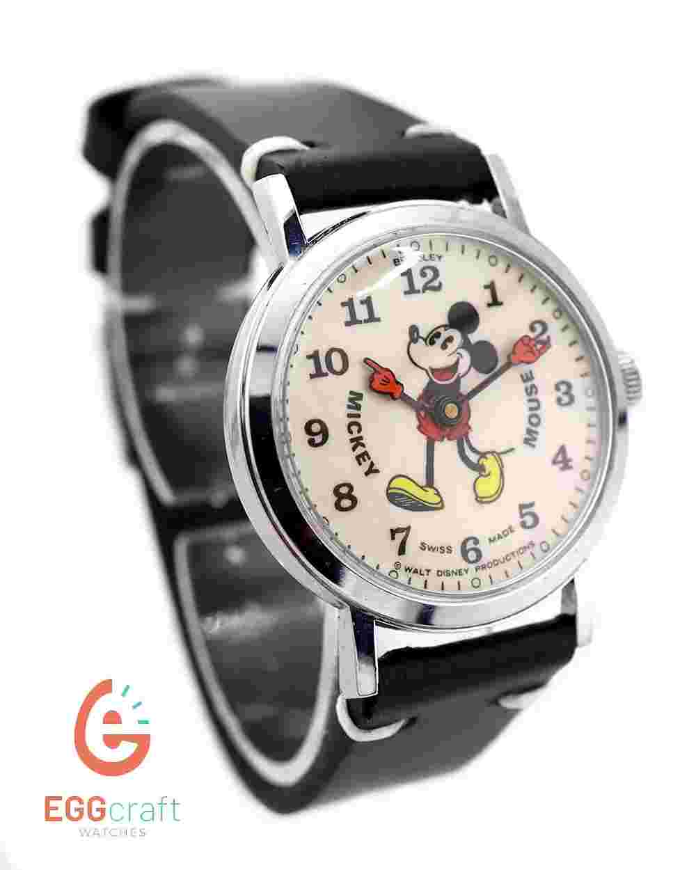 Vintage Mickey Mouse Watch Bradley Disney 1972 Swiss-Made 34mm Fat Boy