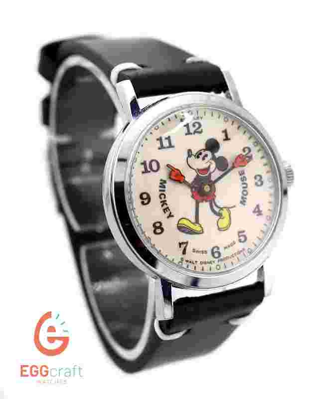 Vintage Mickey Mouse Watch Bradley Disney 1972 Swiss-Made 34mm Fat Boy