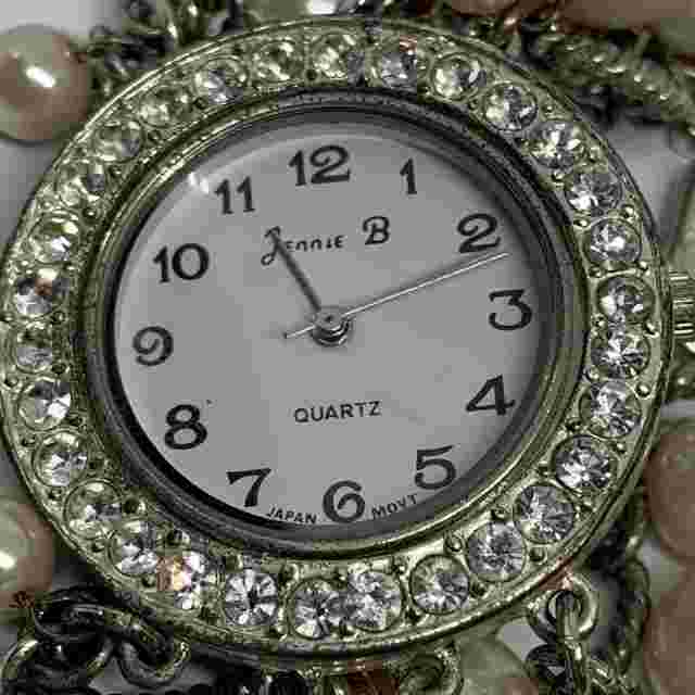 Jennie B Quartz Rhinestone Faux Pearl Drop Quartz Watch Ladies Working Condition