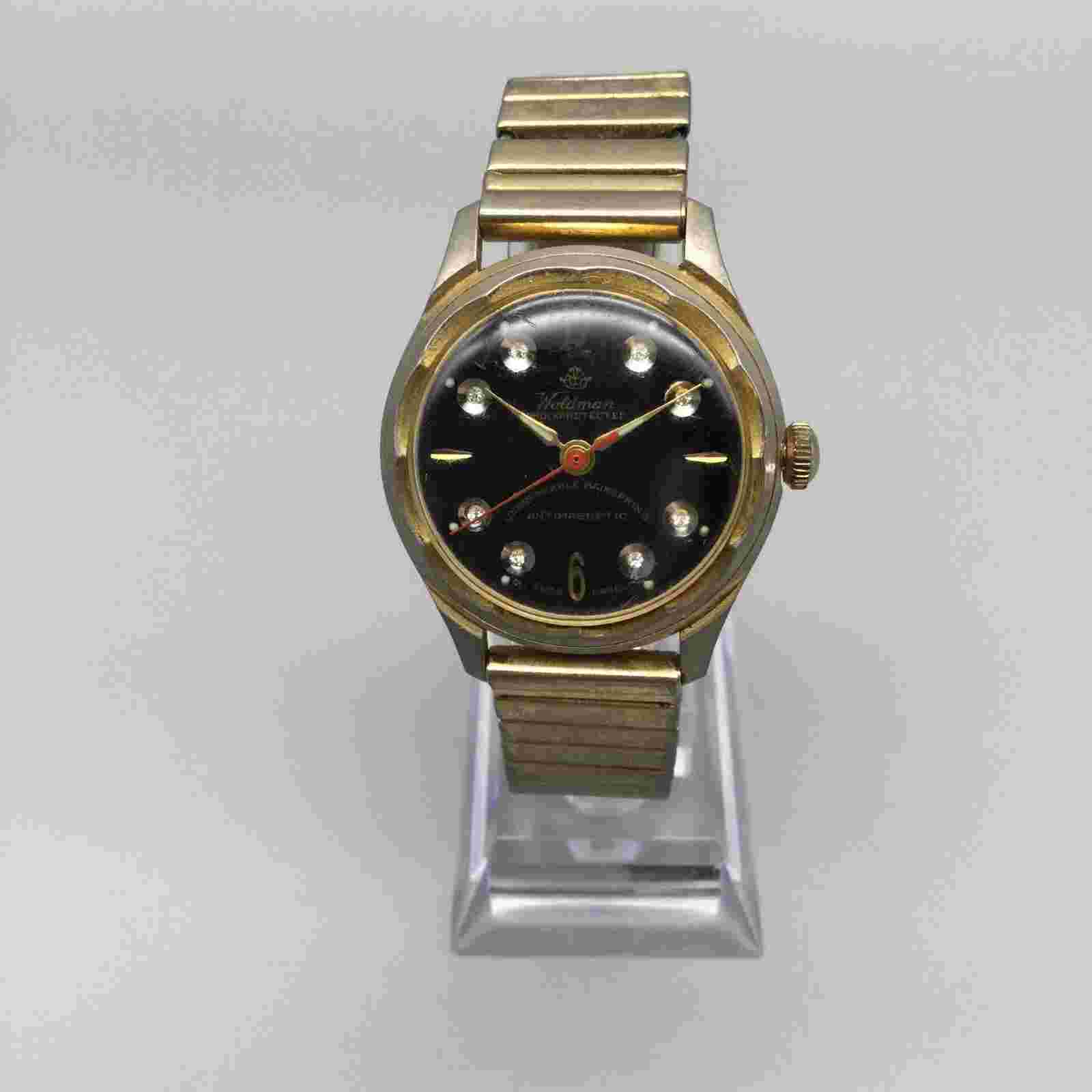Vtg Woldman Watch Men 32mm Gold Tone Manual Wind BROKEN FOR PARTS OR REPAIR