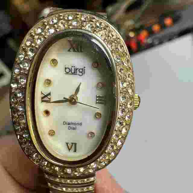 Burgi BUR135 Gold Tone Diamond Dial Swarovski Crsystal Bezel Women's Watch READ