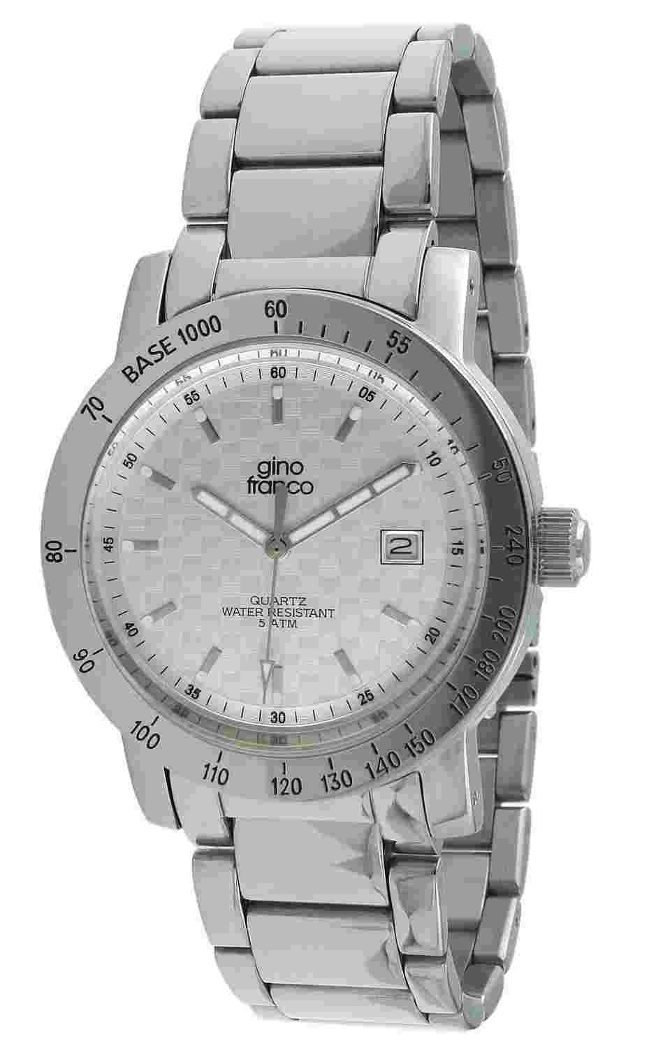Gino Franco Men's  Quartz : Battery Analog Round Stainless Steel Bracelet Watch