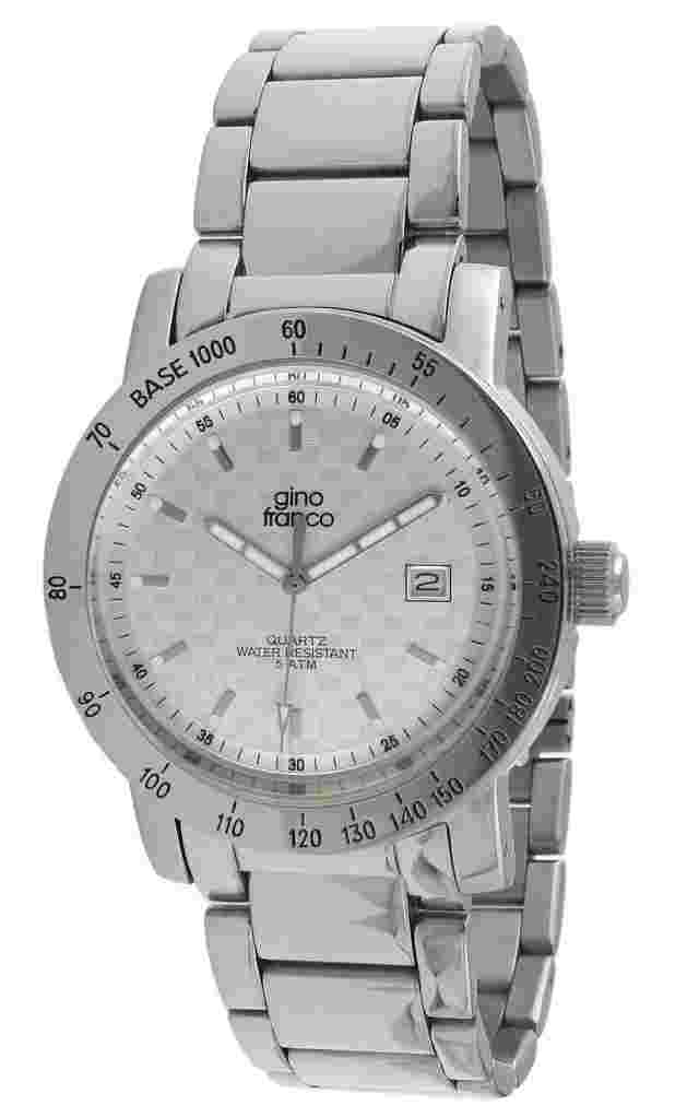 Gino Franco Men's  Quartz : Battery Analog Round Stainless Steel Bracelet Watch