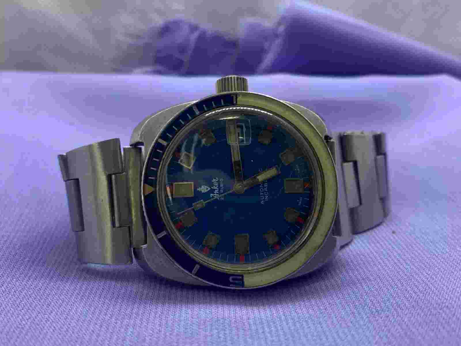 (RARE) Vintage Anker Swiss Diver Automatic 85904 1 Blue Dial Men Watch