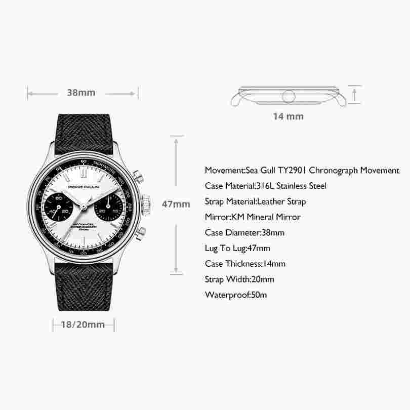 MERKUR Men Chronograph Watch Sport Manual Mechanical Wristwatch Luminous Green