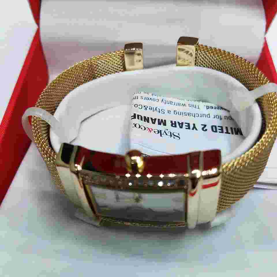 Women's STYLE & CO 22mm Gold Tone Crystal Accent Bezel Stainless Steel Watch