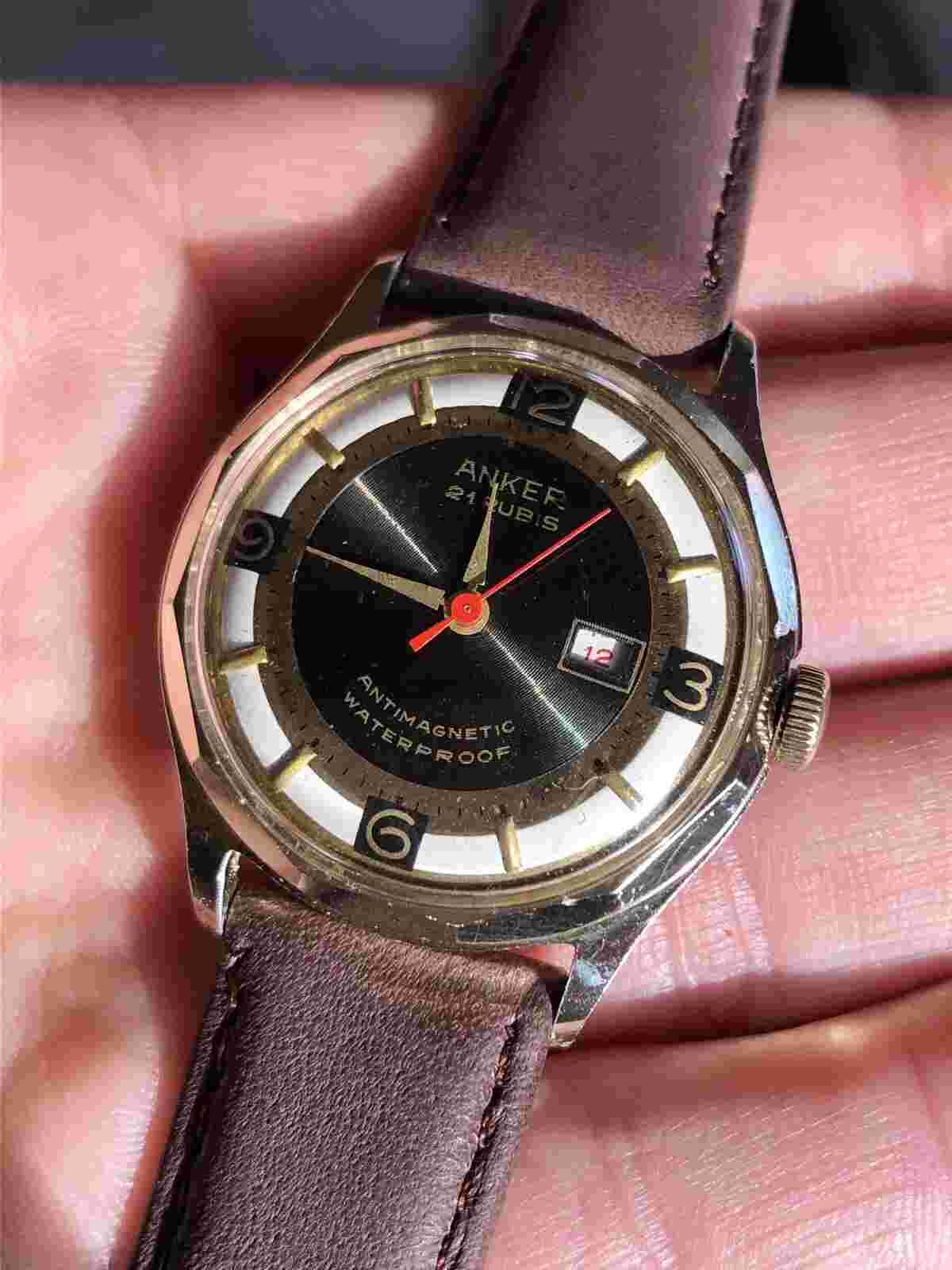 1950s Anker Vintage Mens Watch Bicolor Dial 21 Jewels Hand-winding 32,5mm