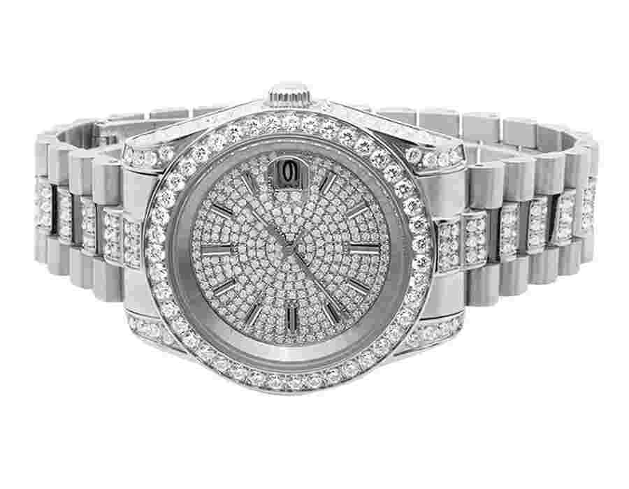 Men's Gold Finish Stainless Steel Cubic Zirconia Watch 41MM