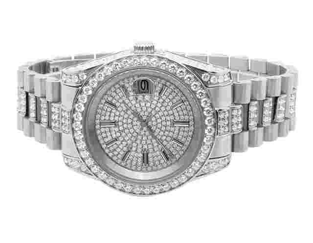 Men's Gold Finish Stainless Steel Cubic Zirconia Watch 41MM