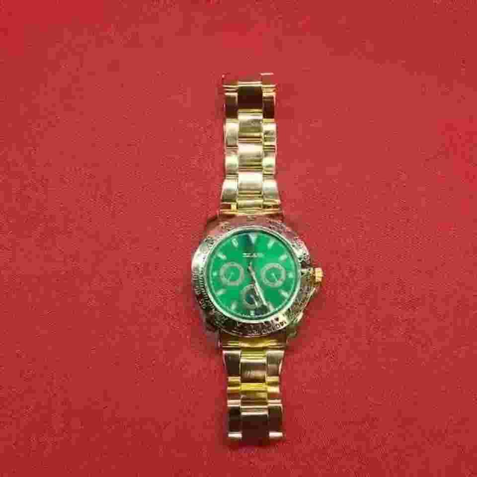 Yolako Watch Luxury Mens Green Gold Metal Round Pointer Quartz Watch Fancy