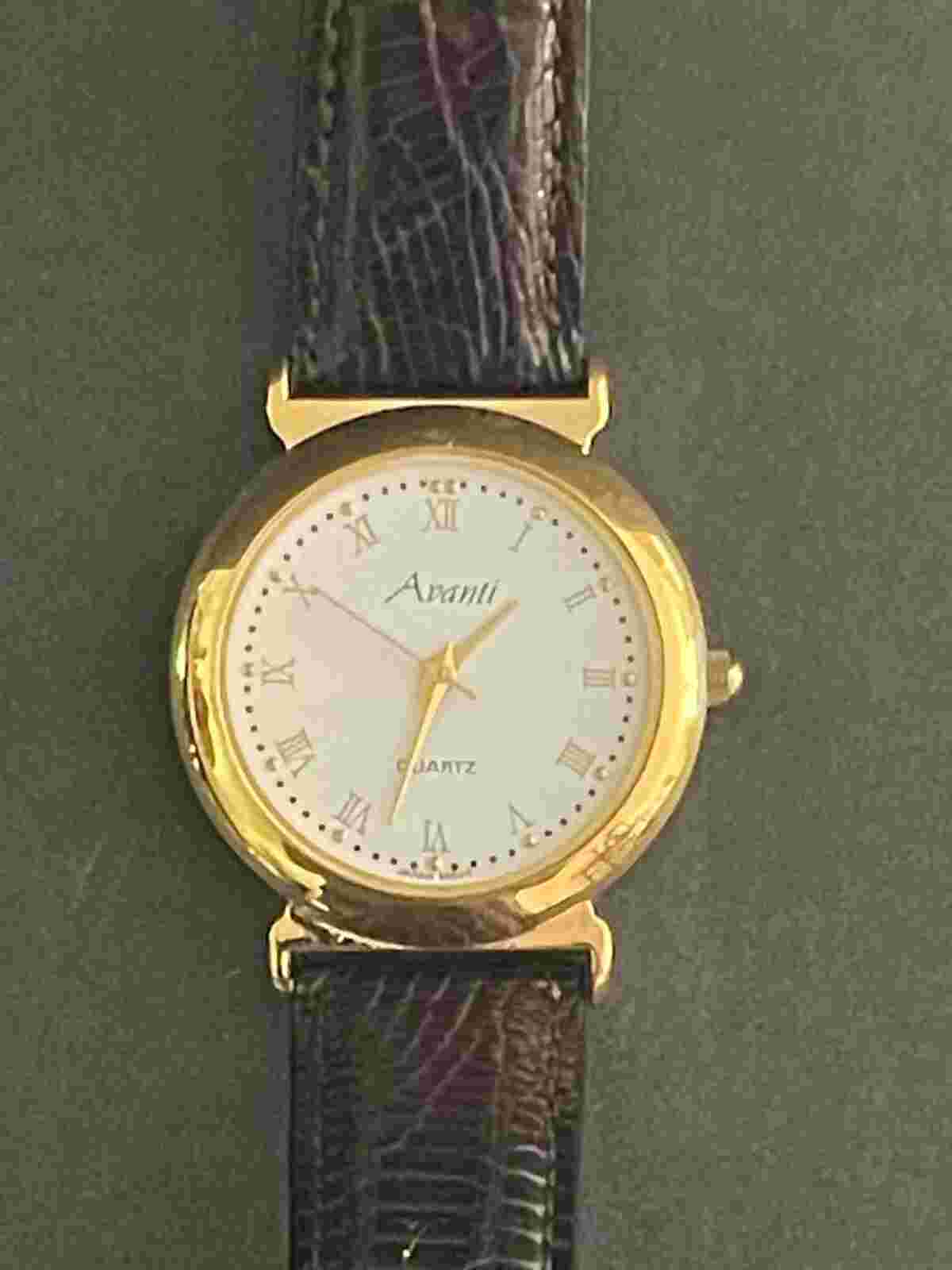 VINTAGE AVANTI Watch Quartz Stainless Case Brown Leather Reptile Print Strap
