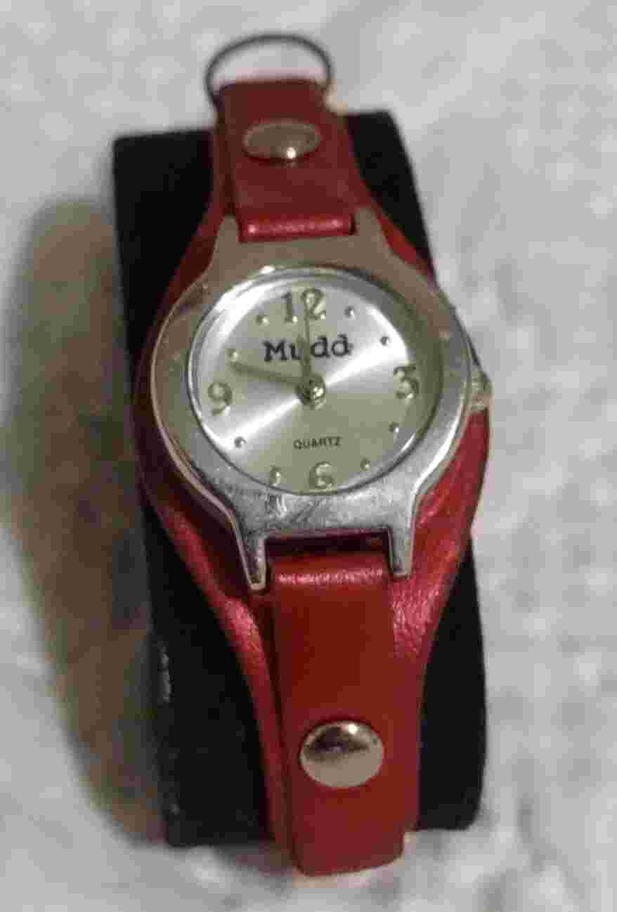 Mudd Women's Watch Red Band. New Service! Runs New Battery Stainless Steel