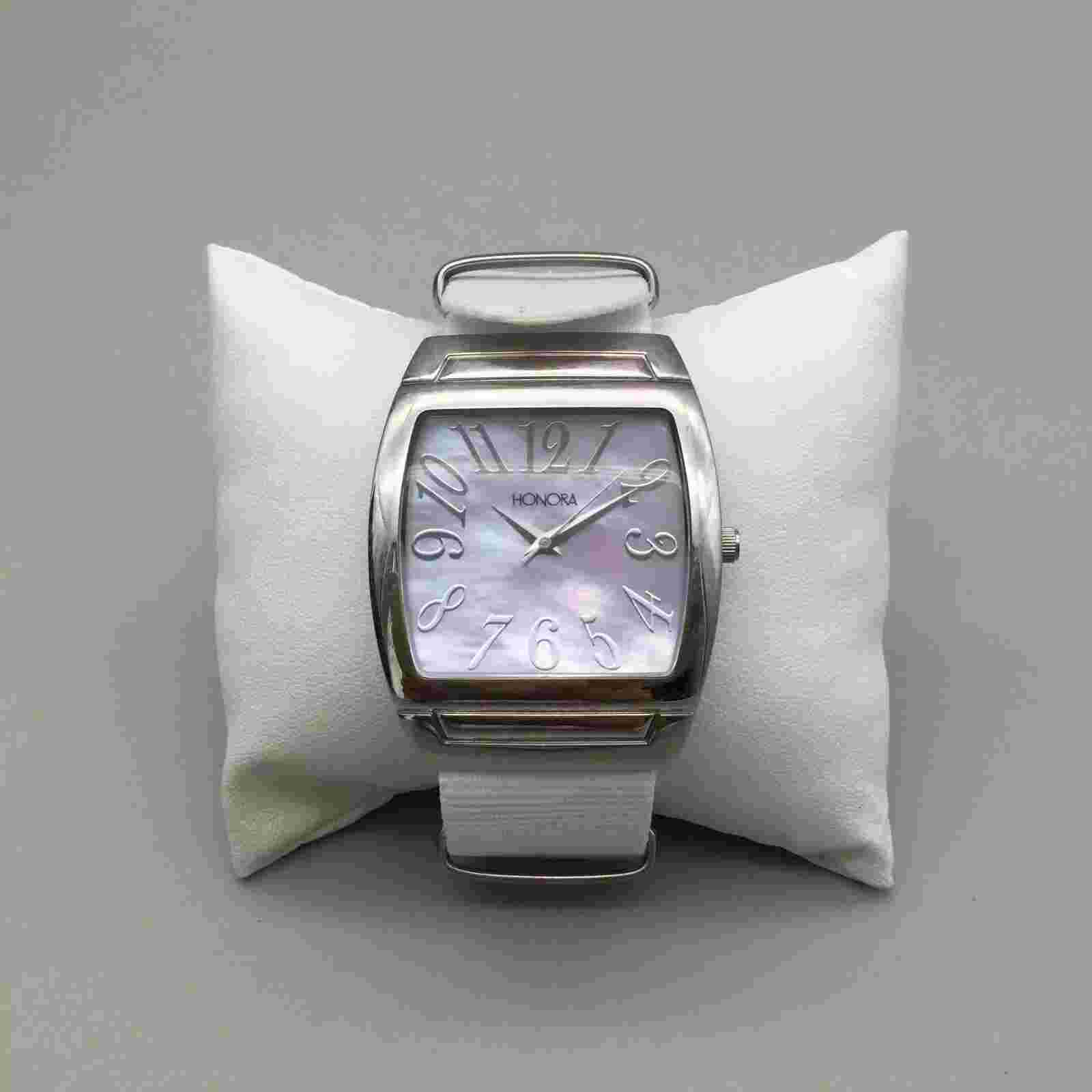 Honora Watch Women 38mm Silver Tone Mother of Pearl Dial Nylon Band New Battery