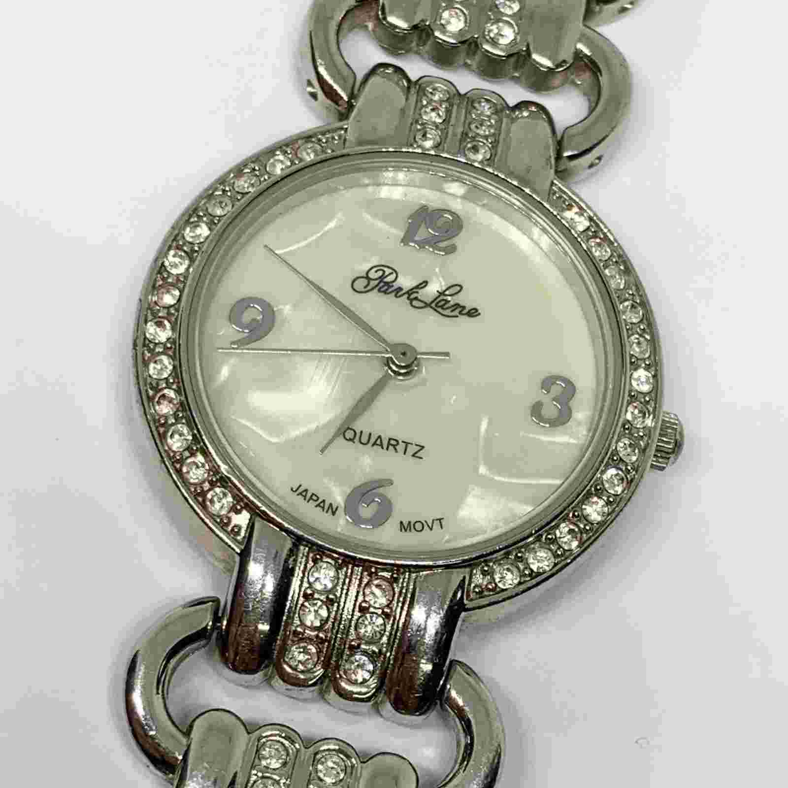 Park lane women’s vintage quartz analog wrist watch 30mm case crystals MOP dial