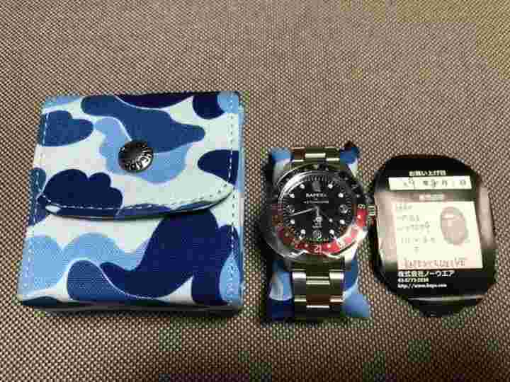 A BATHING APE Bapex Wrist Watch Navy/Red Silver Band New from Japan F/S