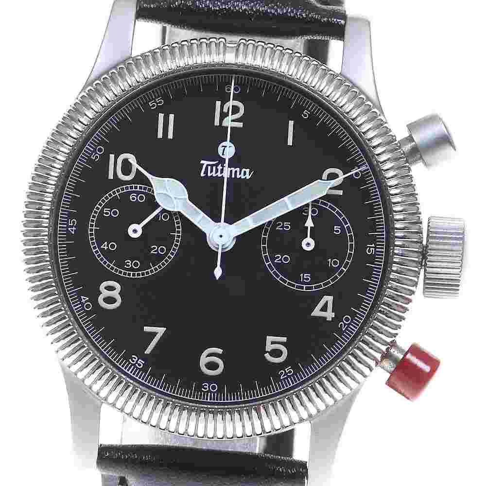 Tutima 783-01 Flieger Chronograph Manual Winding SS Leather Men 38mm w/ Booklet