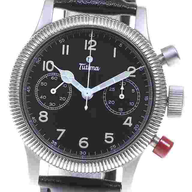 Tutima 783-01 Flieger Chronograph Manual Winding SS Leather Men 38mm w/ Booklet