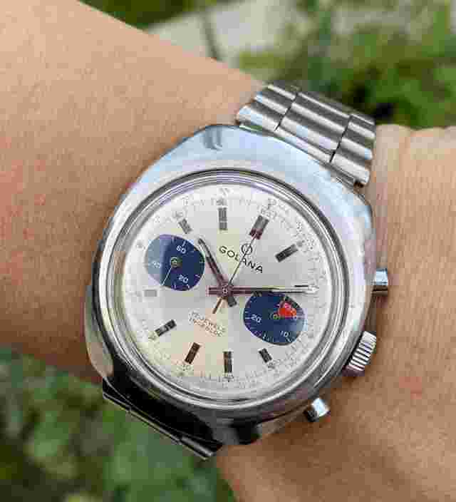 Vintage Golana Landeron 248 Chronograph Watch 38mm Stainless Steel Panda Dial