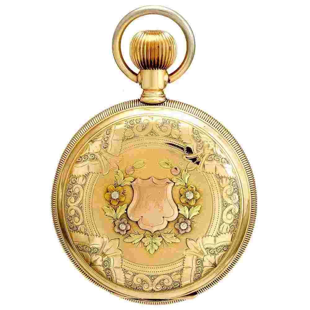 Illinois Time King Pocket Watch with Heavy 14K Multicolor Gold Hunter Case