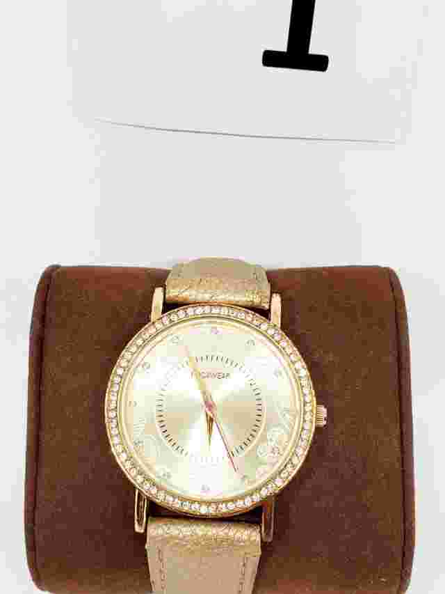 RocaWear Quartz Watch Unisex Gold Tone Leather Analog New Battery rl1685