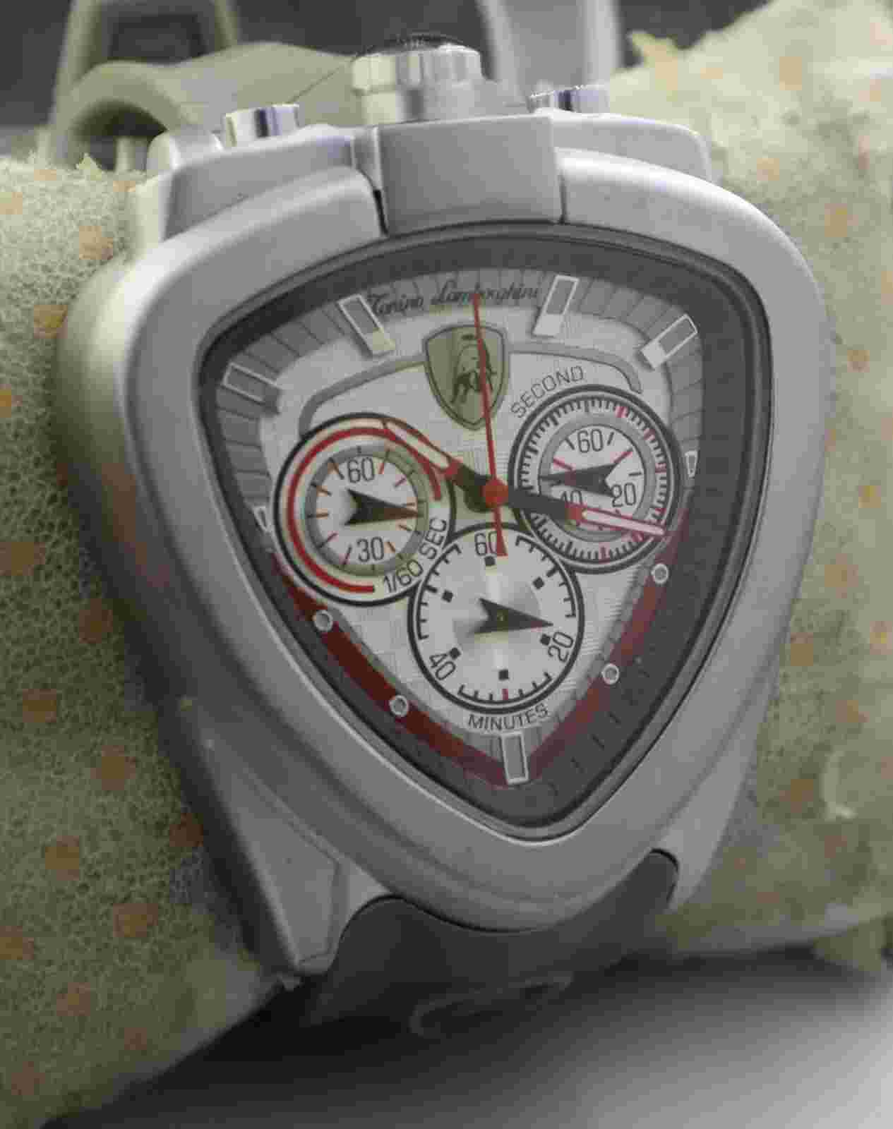 Luxury Lamborghini Men Chronograph Silver Dial Wristwatch Rubber Band
