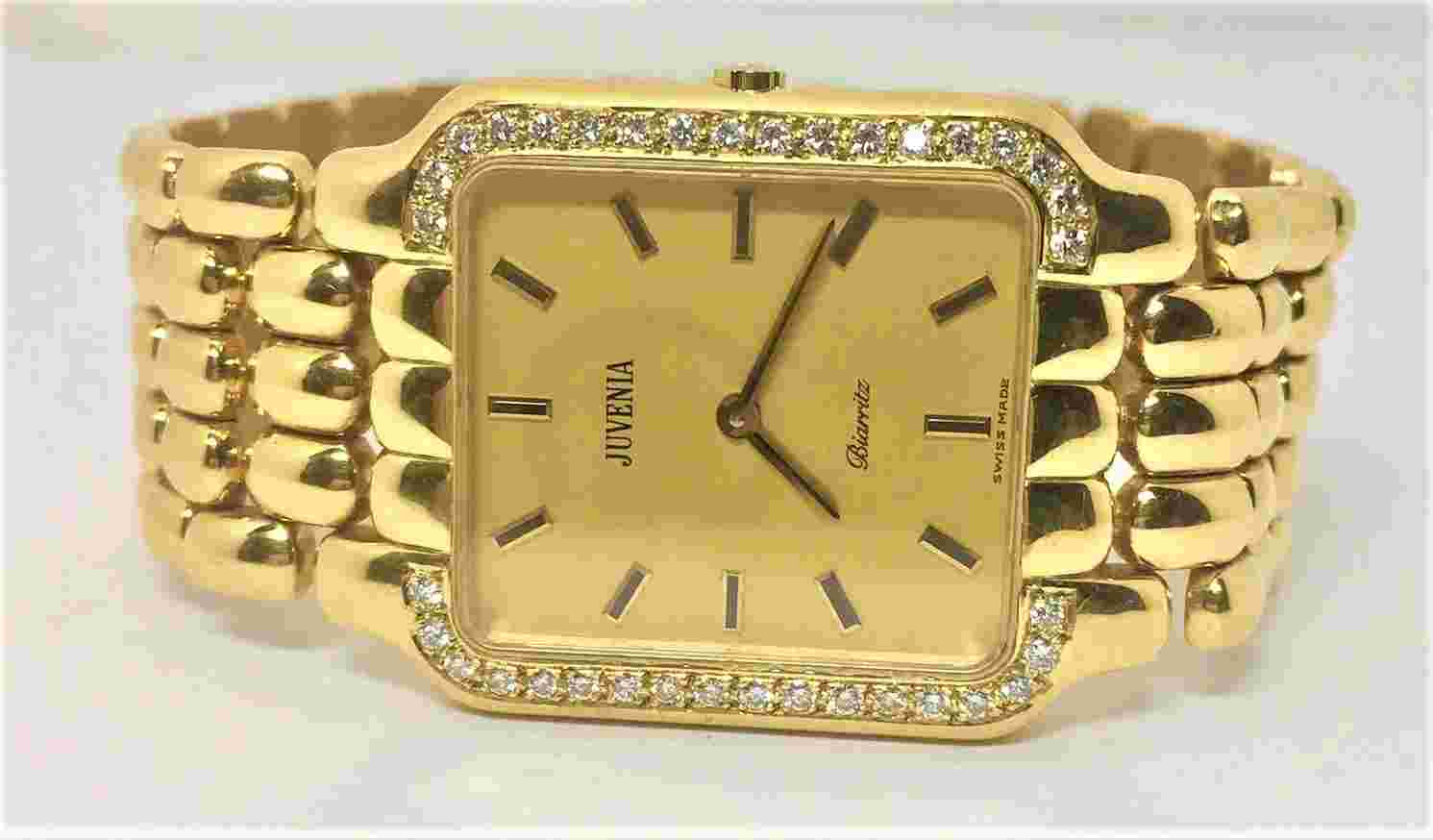 New Solid 18k Yellow Gold JUVENIA Unisex watch with Diamonds Ref 11521LR/BR1